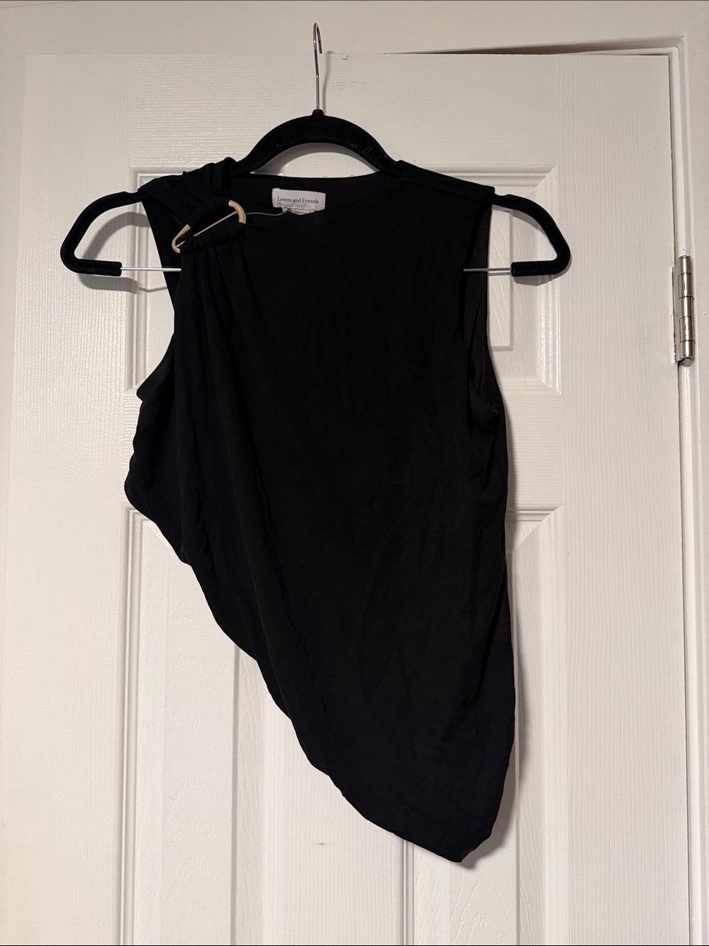 Asymmetrical Black One-Shoulder Top with Buckle Detail